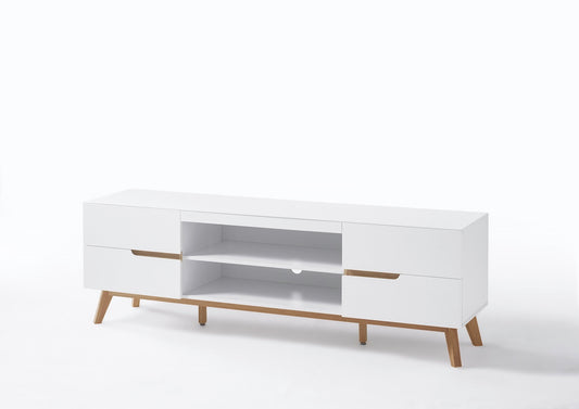 TV-Schrank Lowboard weiß matt MDF Asteiche furniert Massivholz 169 cm Cervin