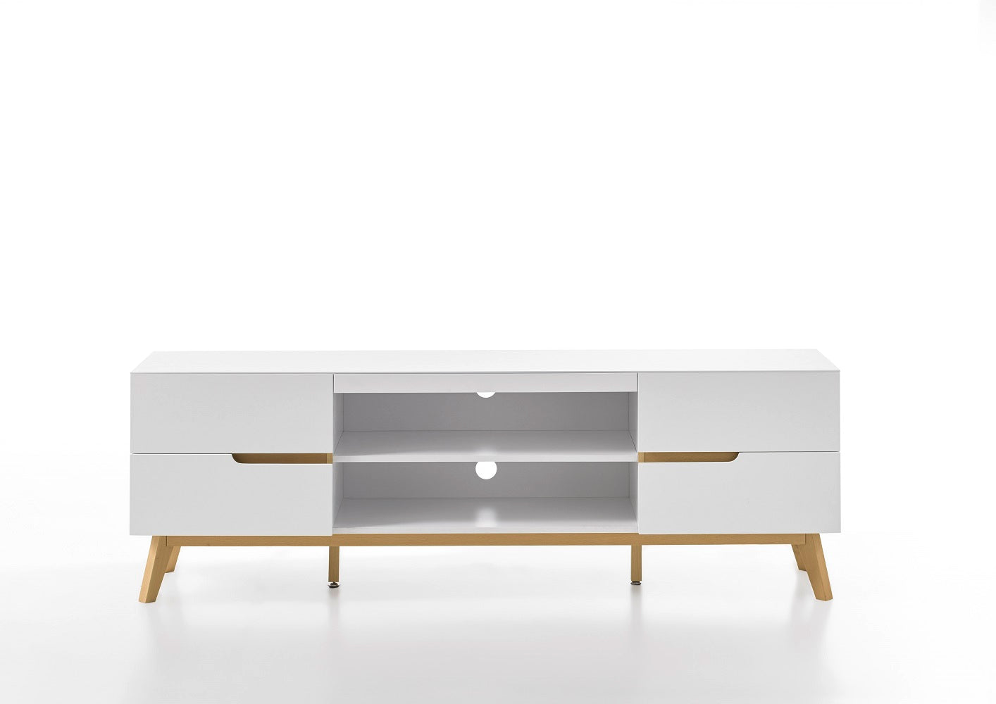 TV-Schrank Lowboard weiß matt MDF Asteiche furniert Massivholz 169 cm Cervin