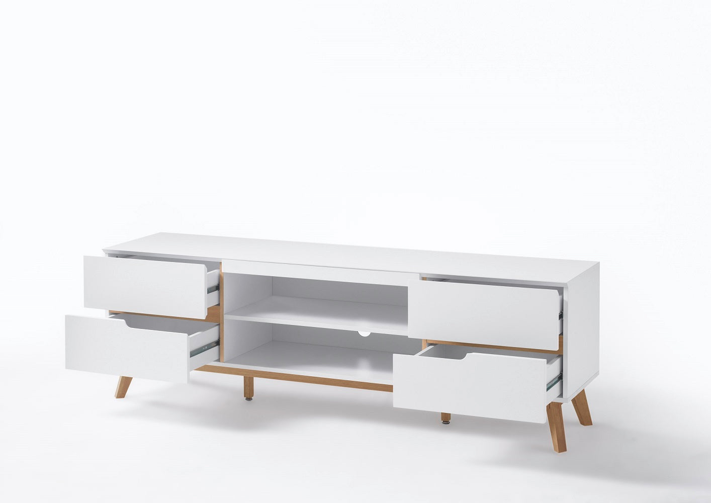 TV-Schrank Lowboard weiß matt MDF Asteiche furniert Massivholz 169 cm Cervin