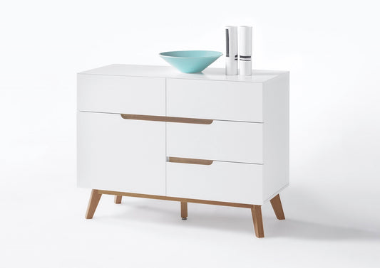 Kommode Schrank weiß matt MDF Asteiche furniert Massivholz 97 cm T01 Cervin