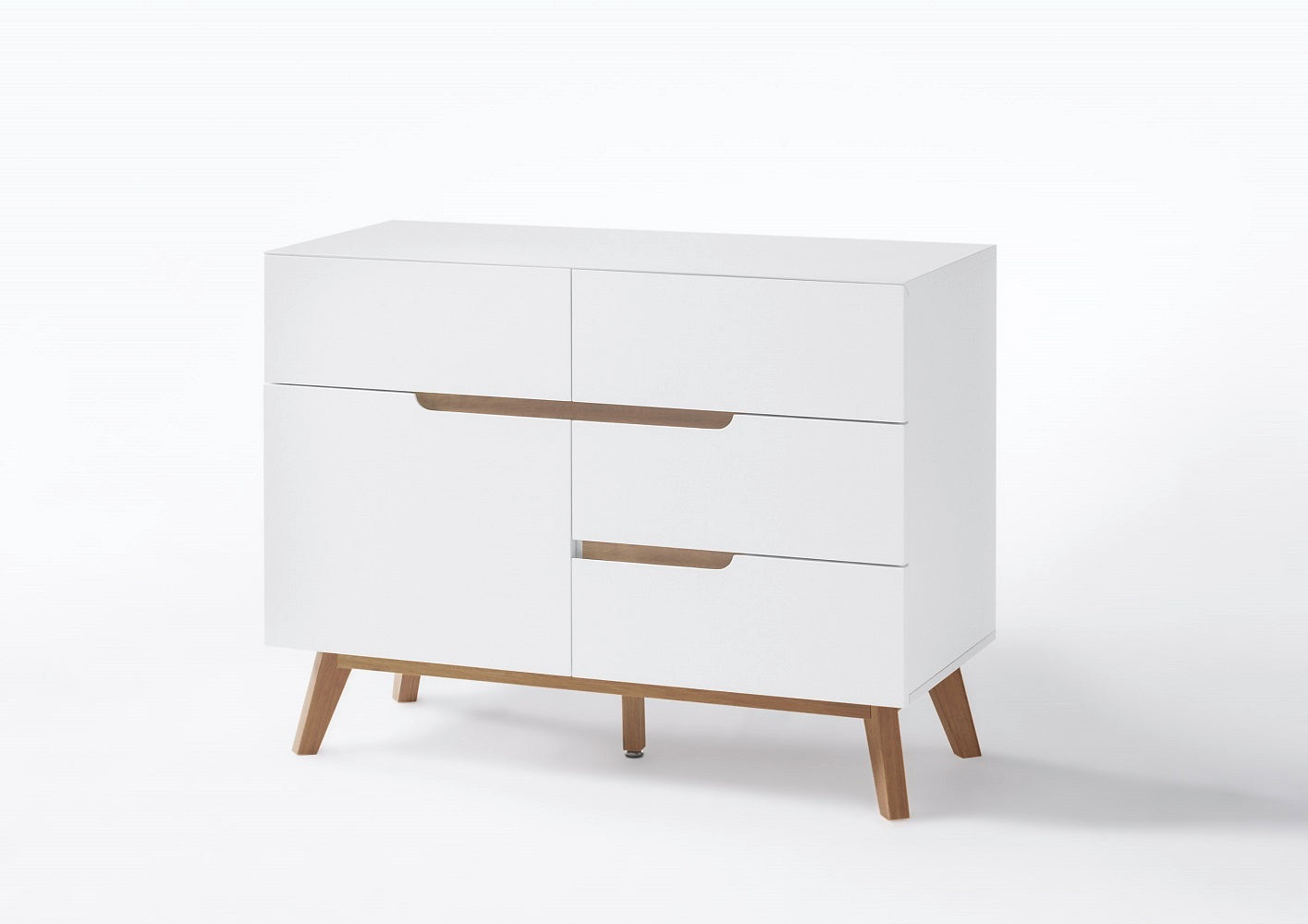 Kommode Schrank weiß matt MDF Asteiche furniert Massivholz 97 cm T01 Cervin