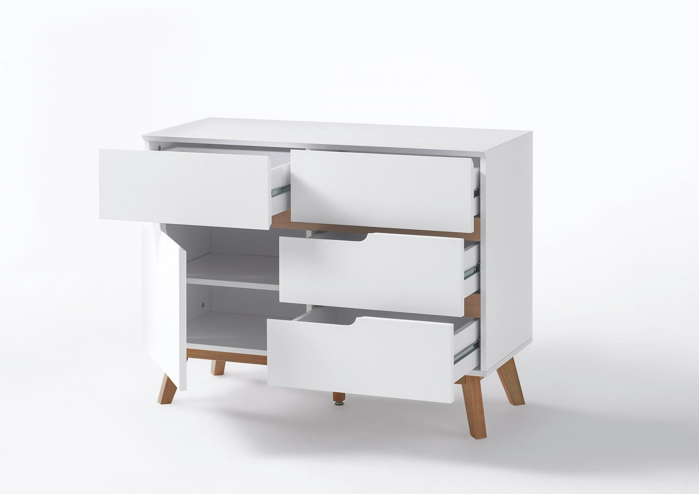 Kommode Schrank weiß matt MDF Asteiche furniert Massivholz 97 cm T01 Cervin