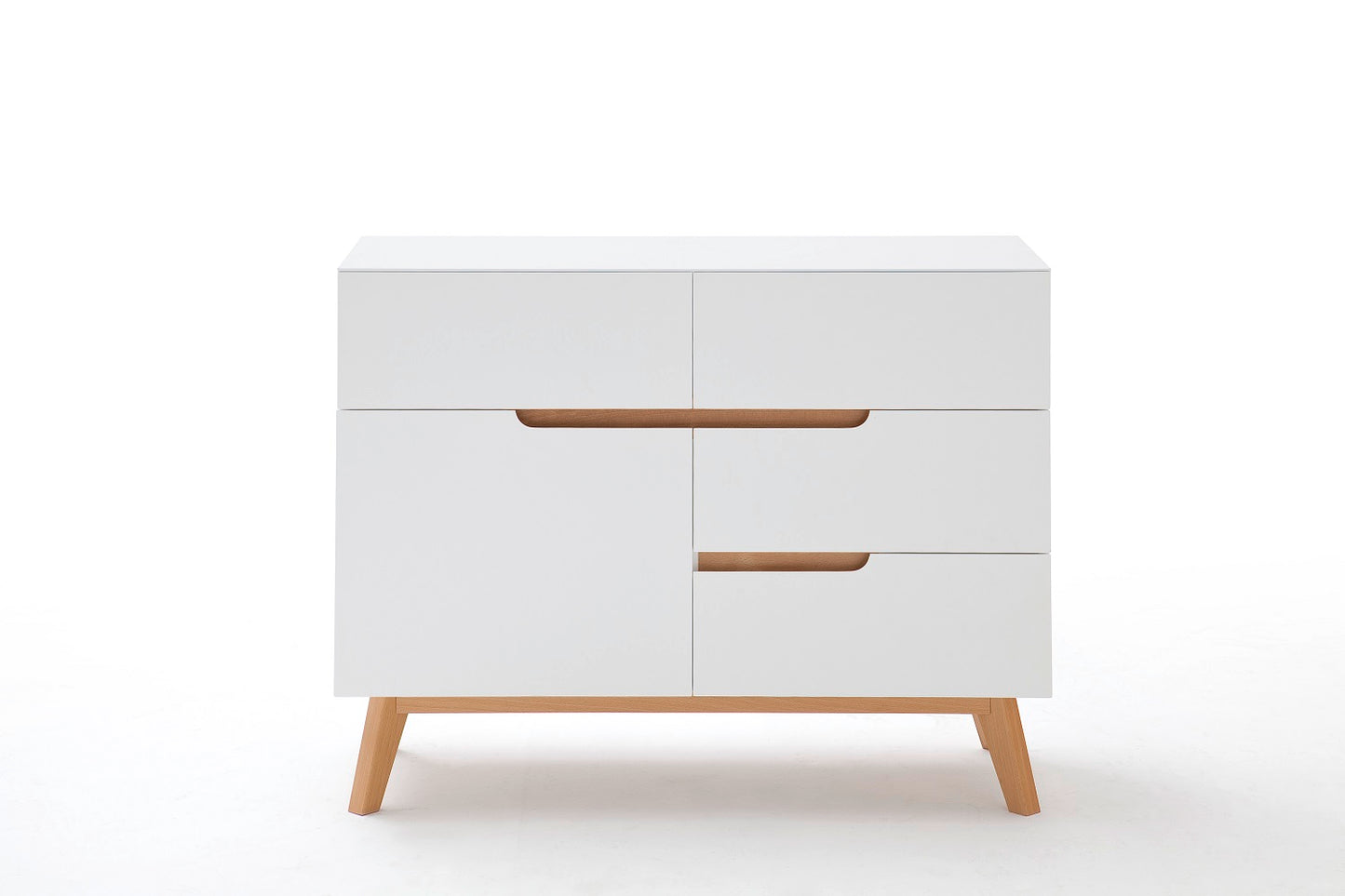 Kommode Schrank weiß matt MDF Asteiche furniert Massivholz 97 cm T01 Cervin