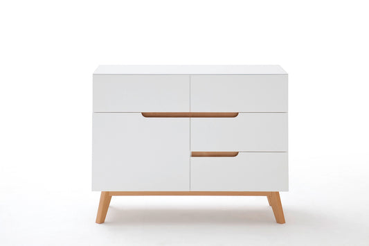 Kommode Schrank weiß matt MDF Asteiche furniert Massivholz 97 cm T01 Cervin