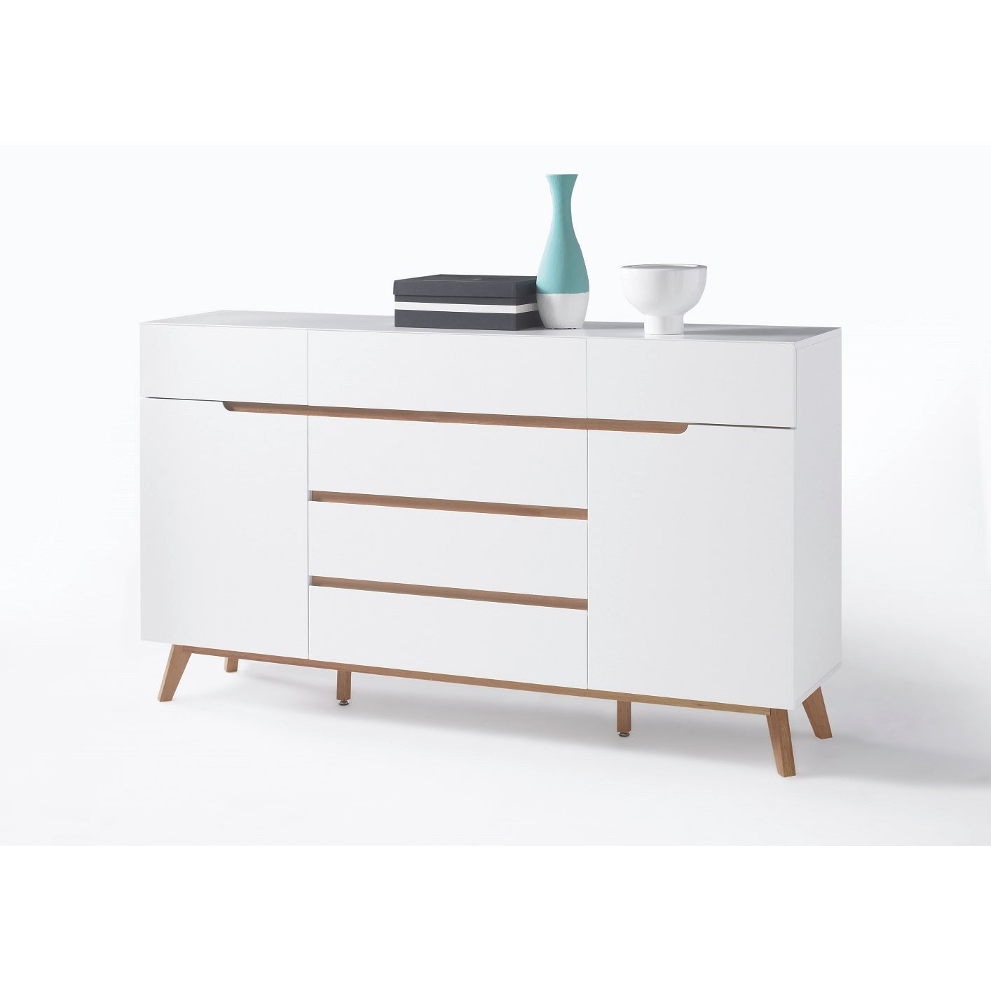 Sideboard Kommode weiß matt MDF Asteiche furniert Massivholz 169 cm T03 Cervin