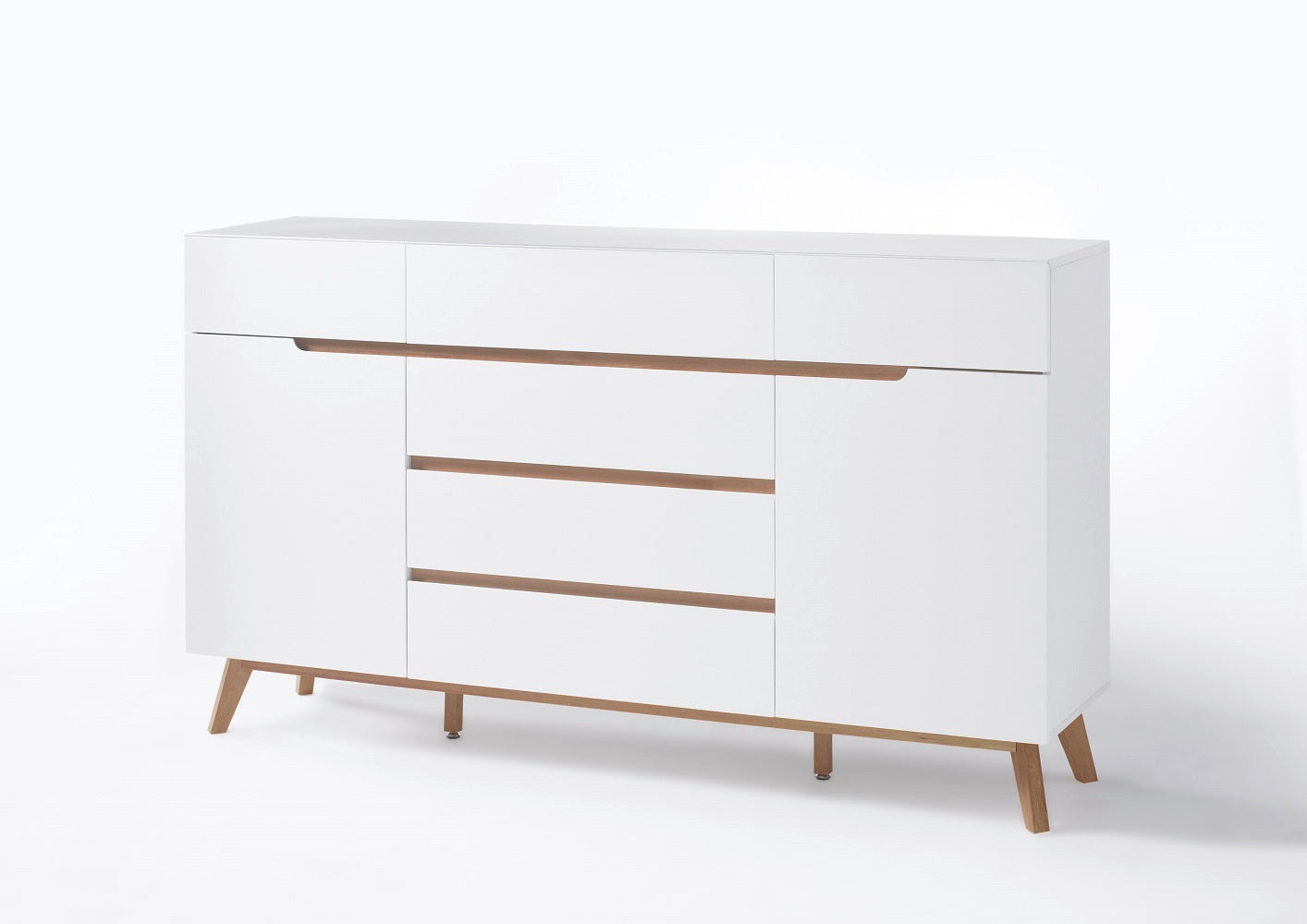 Sideboard Kommode weiß matt MDF Asteiche furniert Massivholz 169 cm T03 Cervin