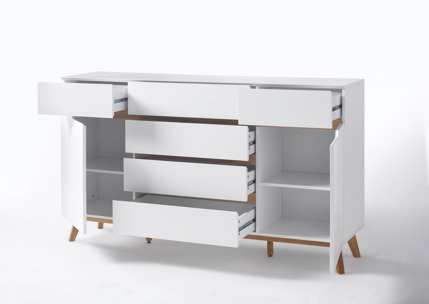Sideboard Kommode weiß matt MDF Asteiche furniert Massivholz 169 cm T03 Cervin