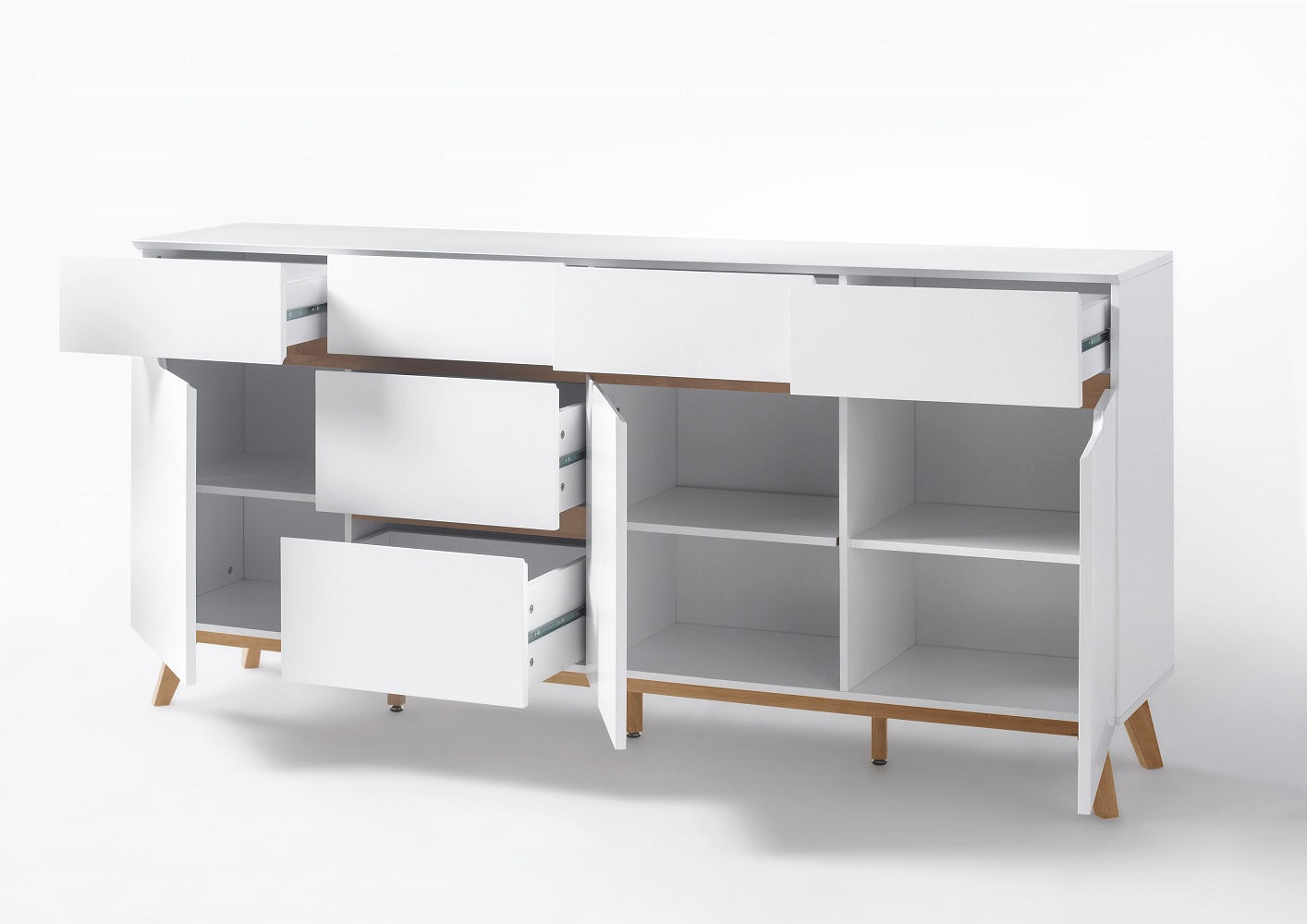 Sideboard Kommode weiß matt MDF Asteiche furniert Massivholz 193 cm T04 Cervin