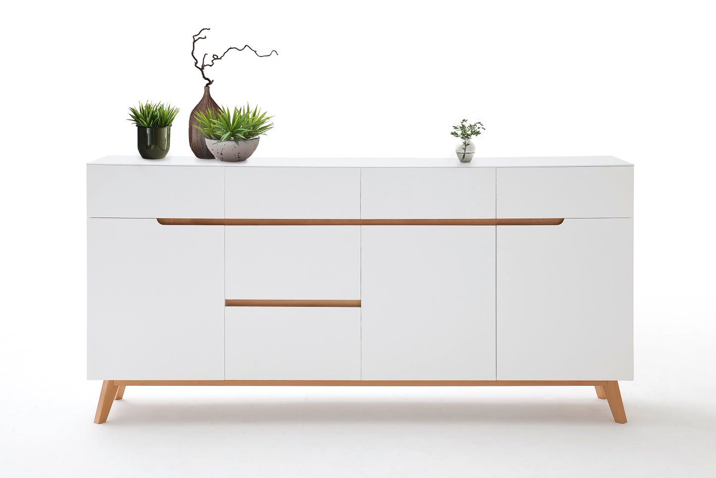 Sideboard Kommode weiß matt MDF Asteiche furniert Massivholz 193 cm T04 Cervin