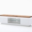 TV-Schrank Lowboard weiß matt MDF Eiche massiv Fach Grifffräsung 175 cm Romino