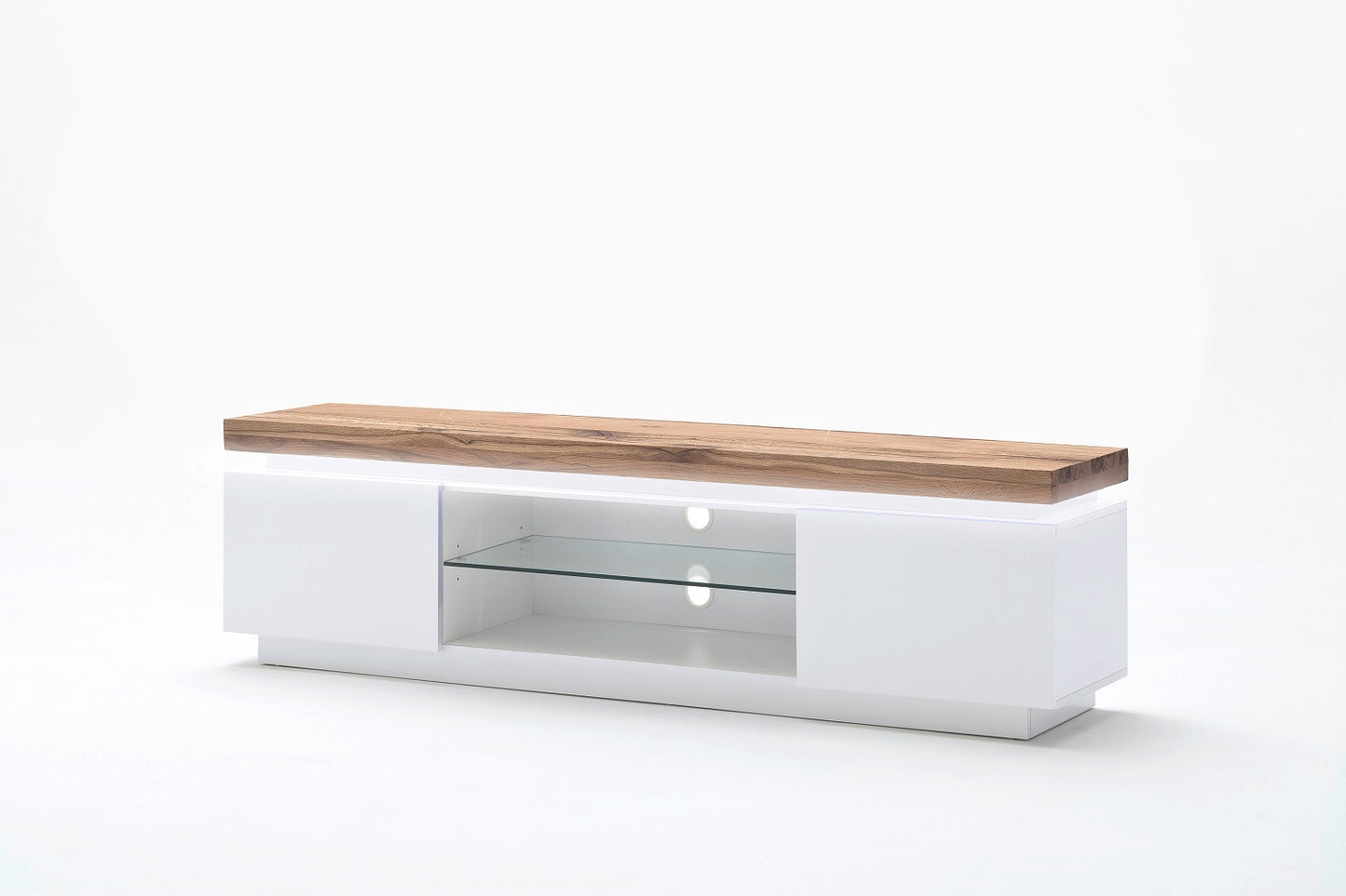 TV-Schrank Lowboard weiß matt MDF Eiche massiv Fach Grifffräsung 175 cm Romino