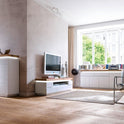 Highboard Schrank weiß matt Eiche massiv Griffräsung 120 cm Romino