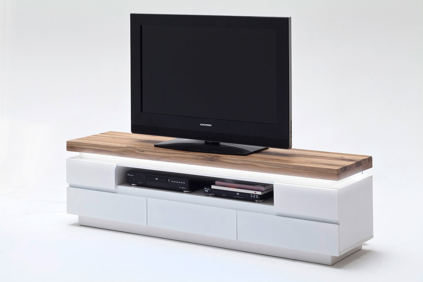 TV-Schrank Lowboard weiß matt MDF Eiche massiv Schublade Fach 175 cm Romino