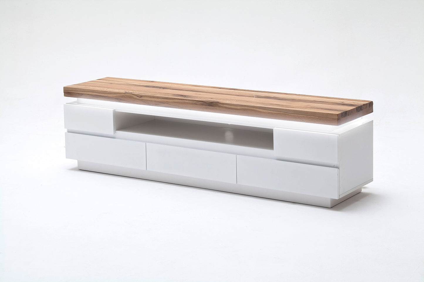 TV-Schrank Lowboard weiß matt MDF Eiche massiv Schublade Fach 175 cm Romino