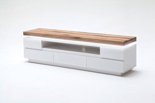 TV-Schrank Lowboard weiß matt MDF Eiche massiv Schublade Fach 175 cm Romino