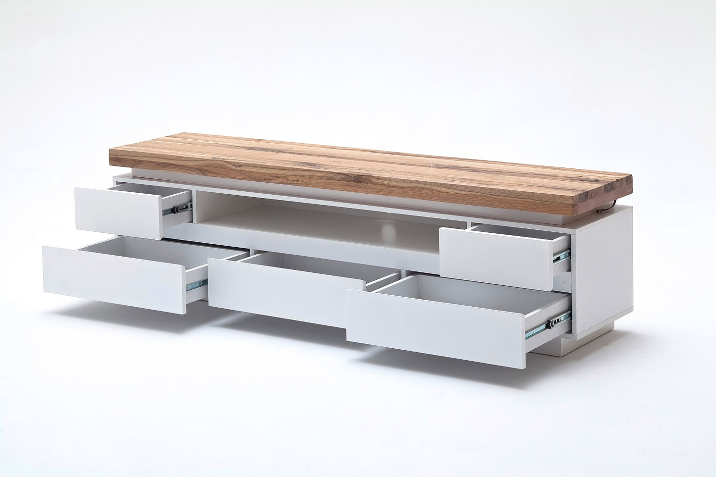 TV-Schrank Lowboard weiß matt MDF Eiche massiv Schublade Fach 175 cm Romino