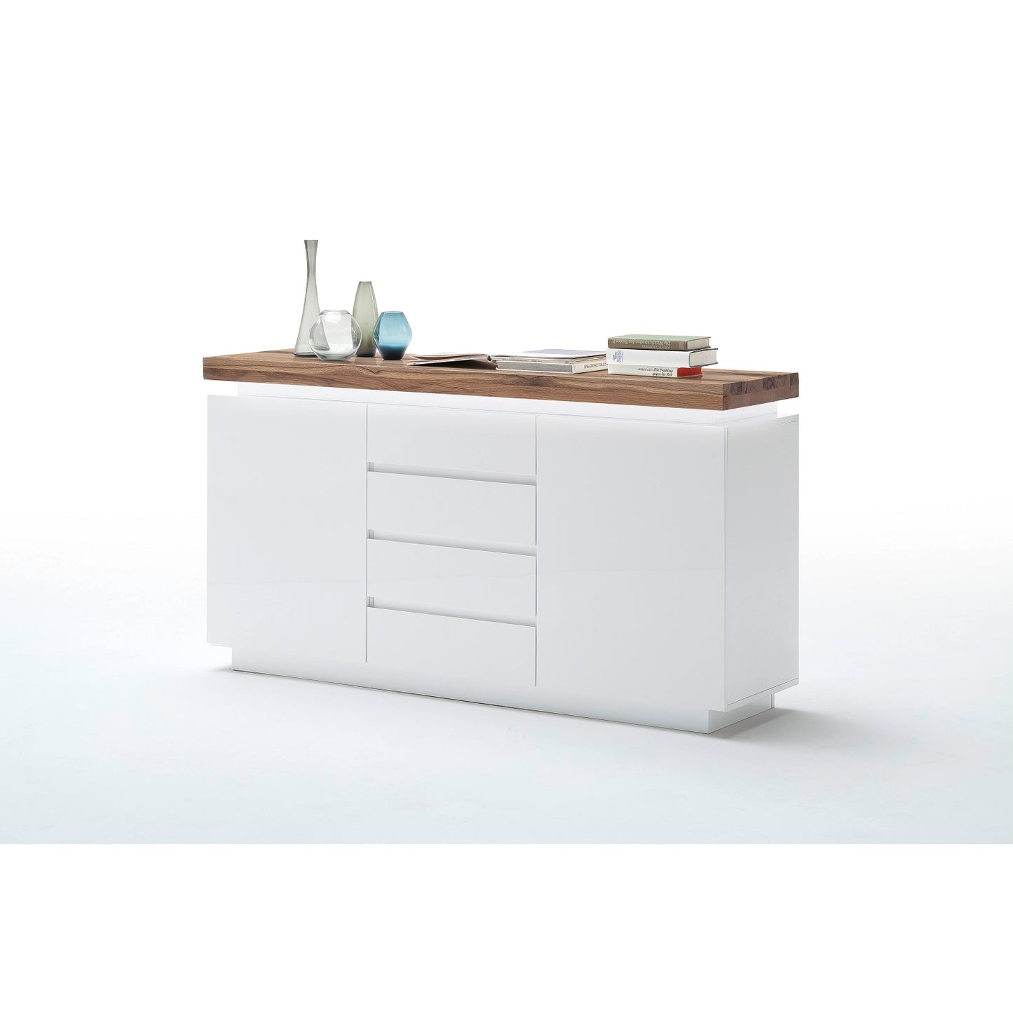 Sideboard Schrank weiß matt MDF Eiche massiv Schublade lackiert 150 cm Romino