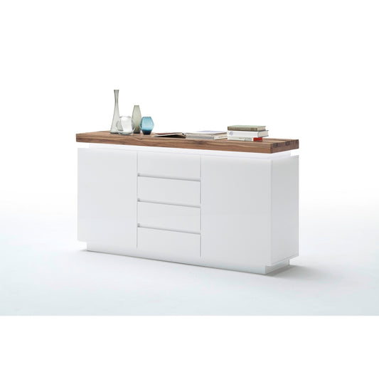 Sideboard Schrank weiß matt MDF Eiche massiv Schublade lackiert 150 cm Romino