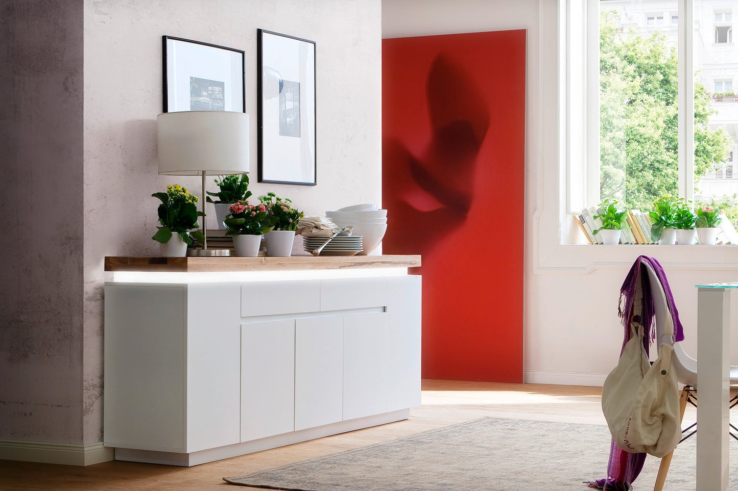 Sideboard Schrank weiß matt MDF Eiche massiv Tür Schublade lackiert 200 cm