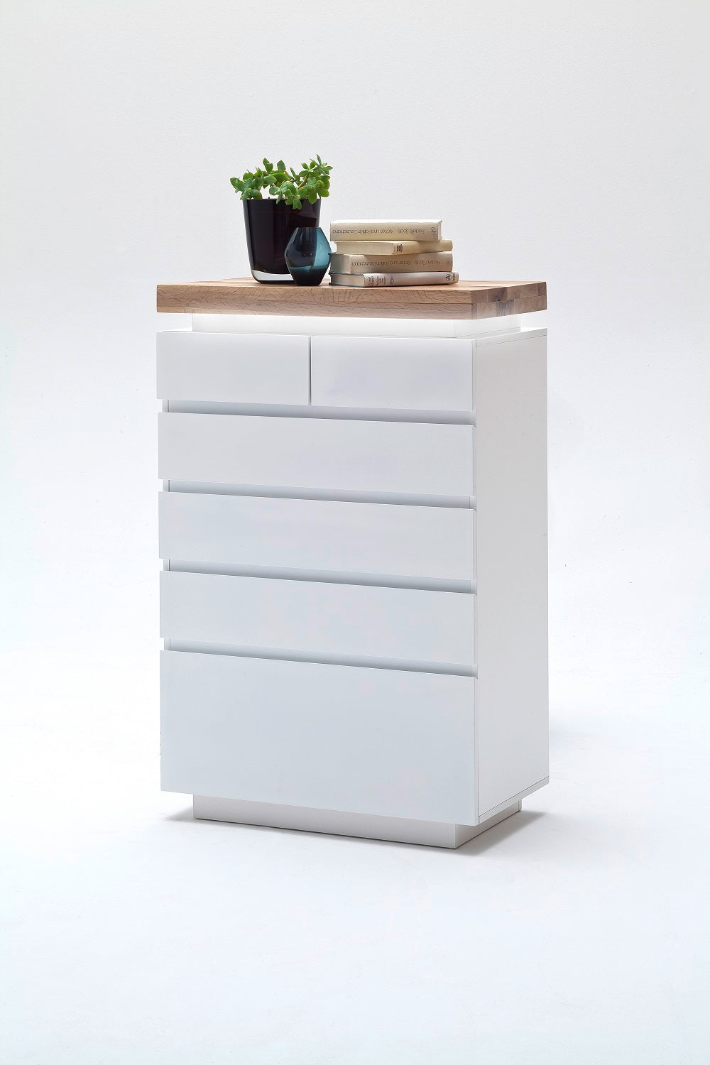 Kommode Schrank weiß matt MDF Eiche massiv Schubladen lackiert 73 cm Romino
