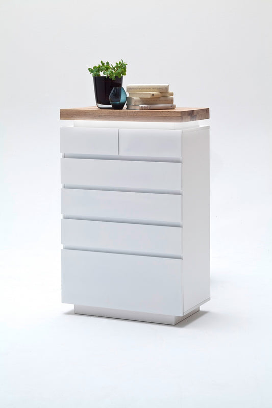 Kommode Schrank weiß matt MDF Eiche massiv Schubladen lackiert 73 cm Romino