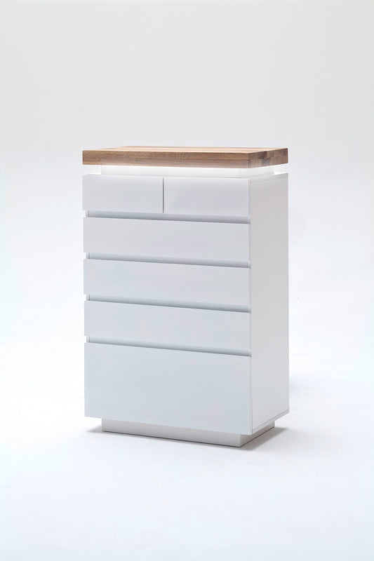 Kommode Schrank weiß matt MDF Eiche massiv Schubladen lackiert 73 cm Romino