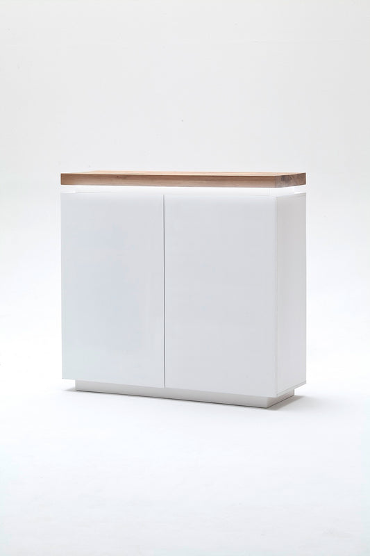 Highboard Schrank weiß matt Eiche massiv Griffräsung 120 cm Romino