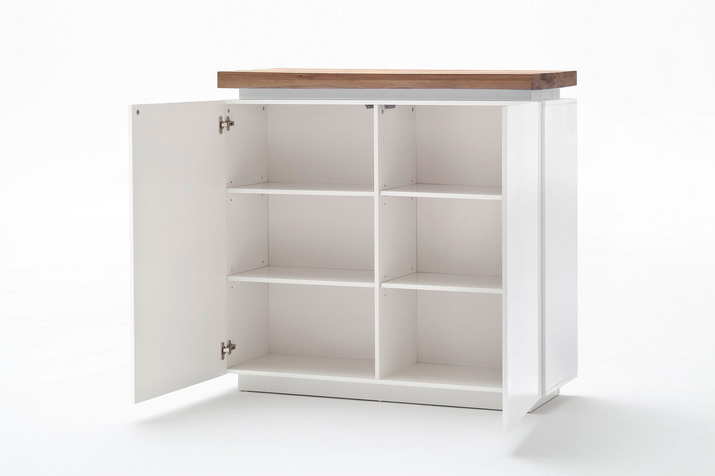 Highboard Schrank weiß matt Eiche massiv Griffräsung 120 cm Romino