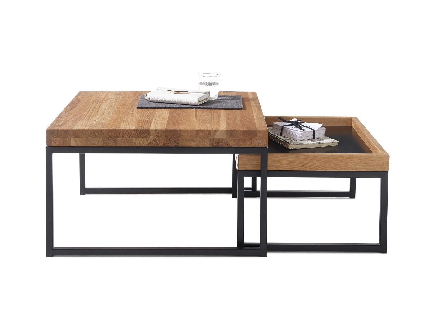 Couchtisch Wohnzimmertisch 2er Set Asteiche-massiv MDF quadratisch geölt 65 cm
