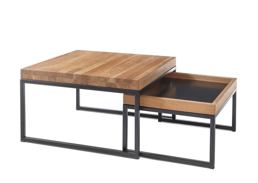 Couchtisch Wohnzimmertisch 2er Set Asteiche-massiv MDF quadratisch geölt 65 cm
