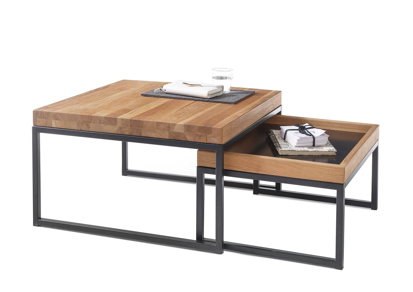 Couchtisch Wohnzimmertisch 2er Set Asteiche-massiv MDF quadratisch geölt 65 cm