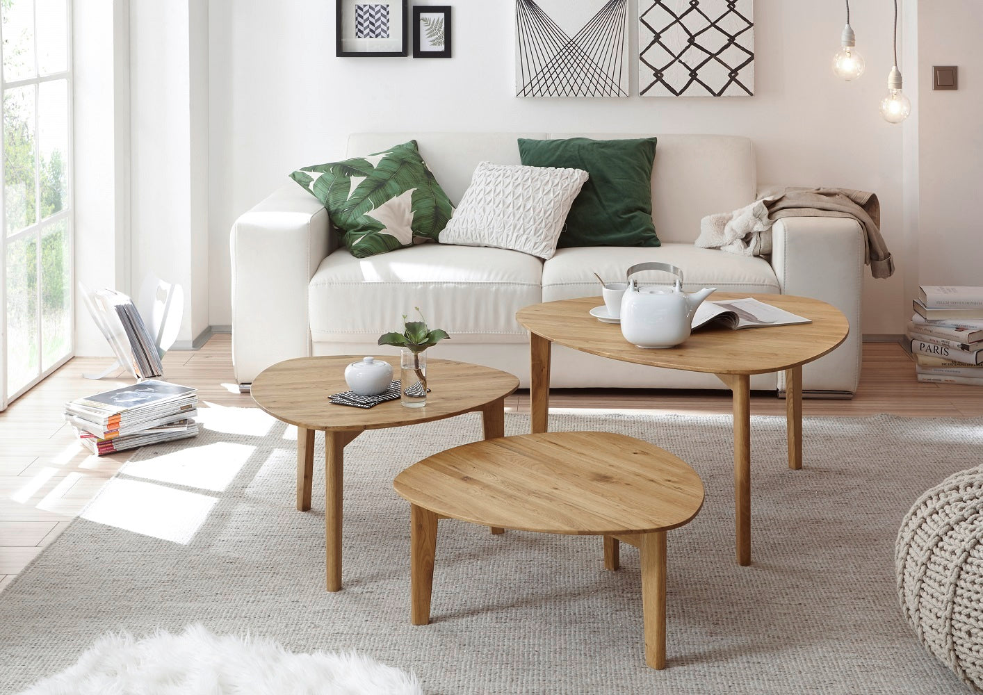 Couchtisch Tisch 3er Set Tische Asteiche massiv geölt 80 cm Camillo