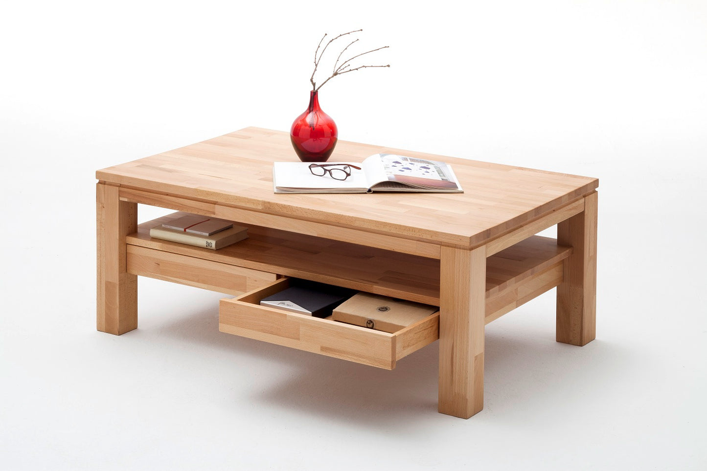 Couchtisch Wohnzimmertisch Kernbuche-massiv Schublade rechteckig geölt 115 cm