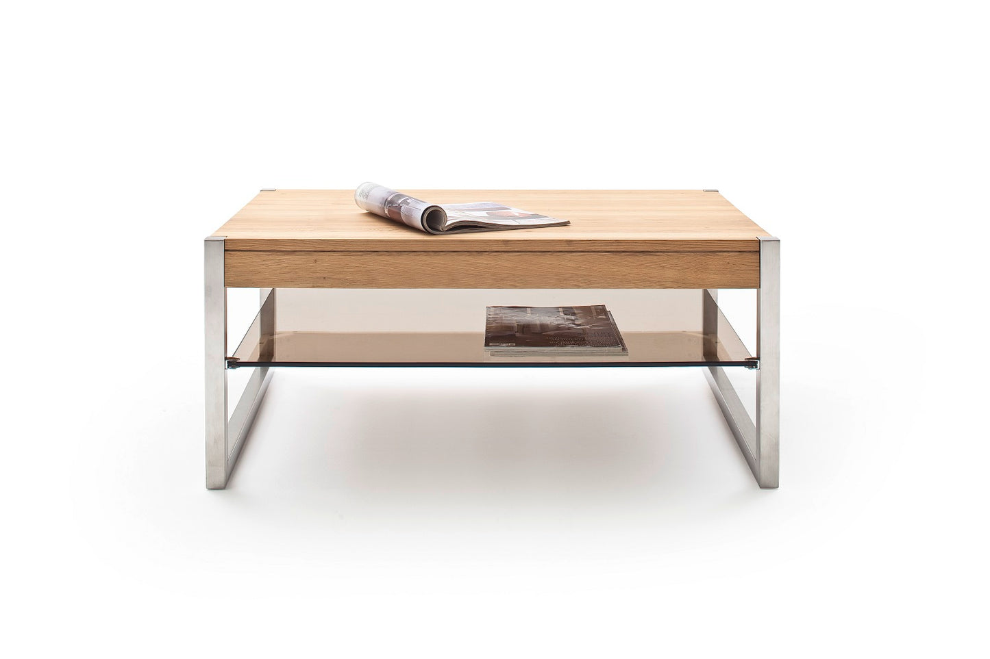 Couchtisch Wohnzimmertisch Eiche-massiv Glas rechteckig 105 cm Migela
