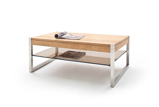 Couchtisch Wohnzimmertisch Eiche-massiv Glas rechteckig 105 cm Migela