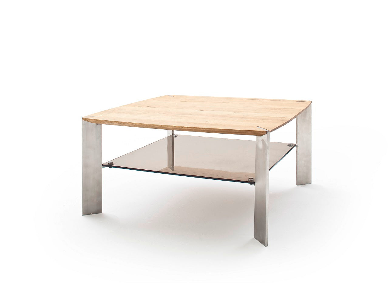 Couchtisch Wohnzimmertisch Eiche-massiv Glas quadratisch 80 cm Neli