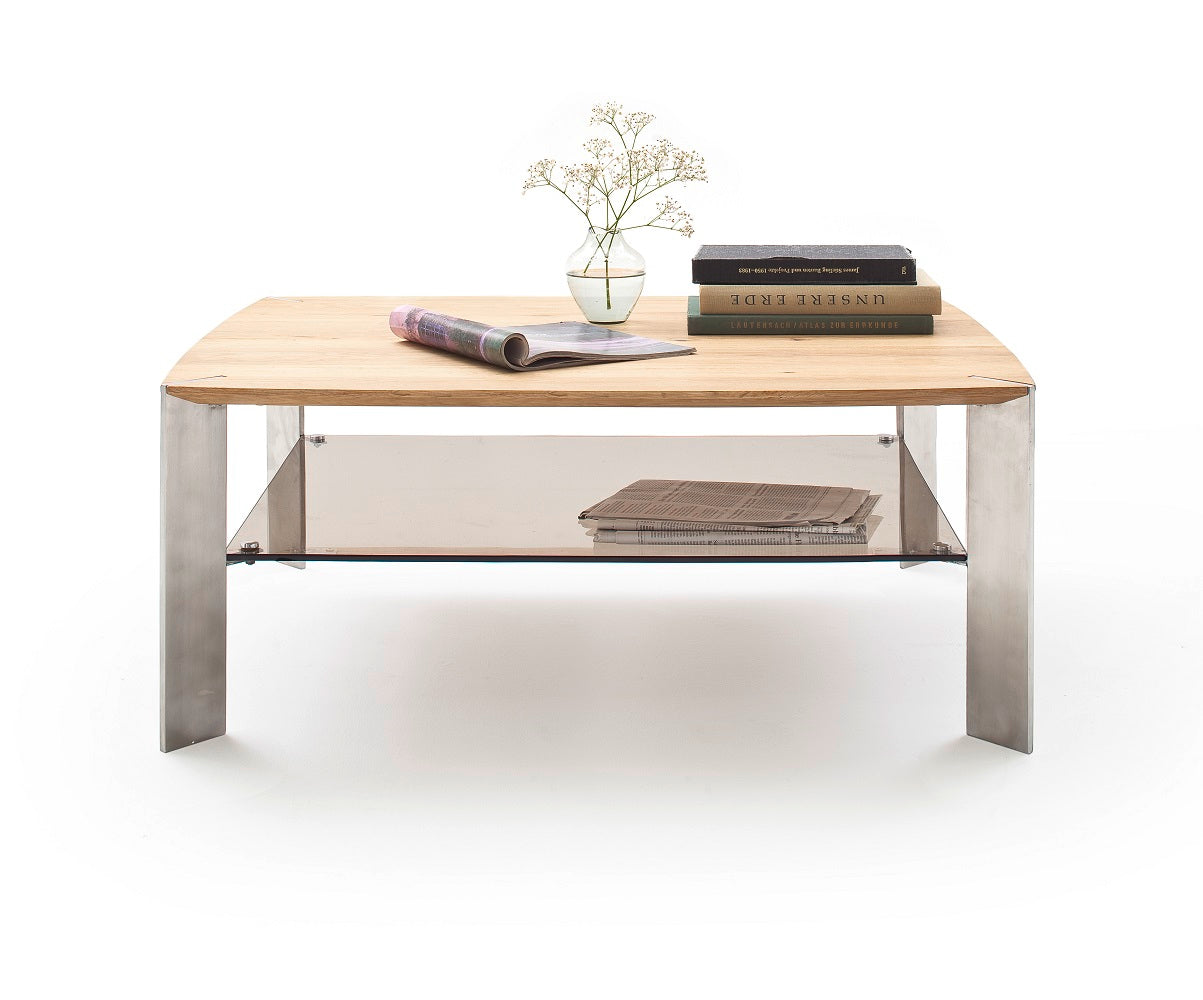 Couchtisch Wohnzimmertisch Eiche-massiv Glas rechteckig 120 cm Neli