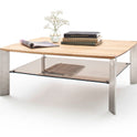 Couchtisch Wohnzimmertisch Eiche-massiv Glas rechteckig 120 cm Neli