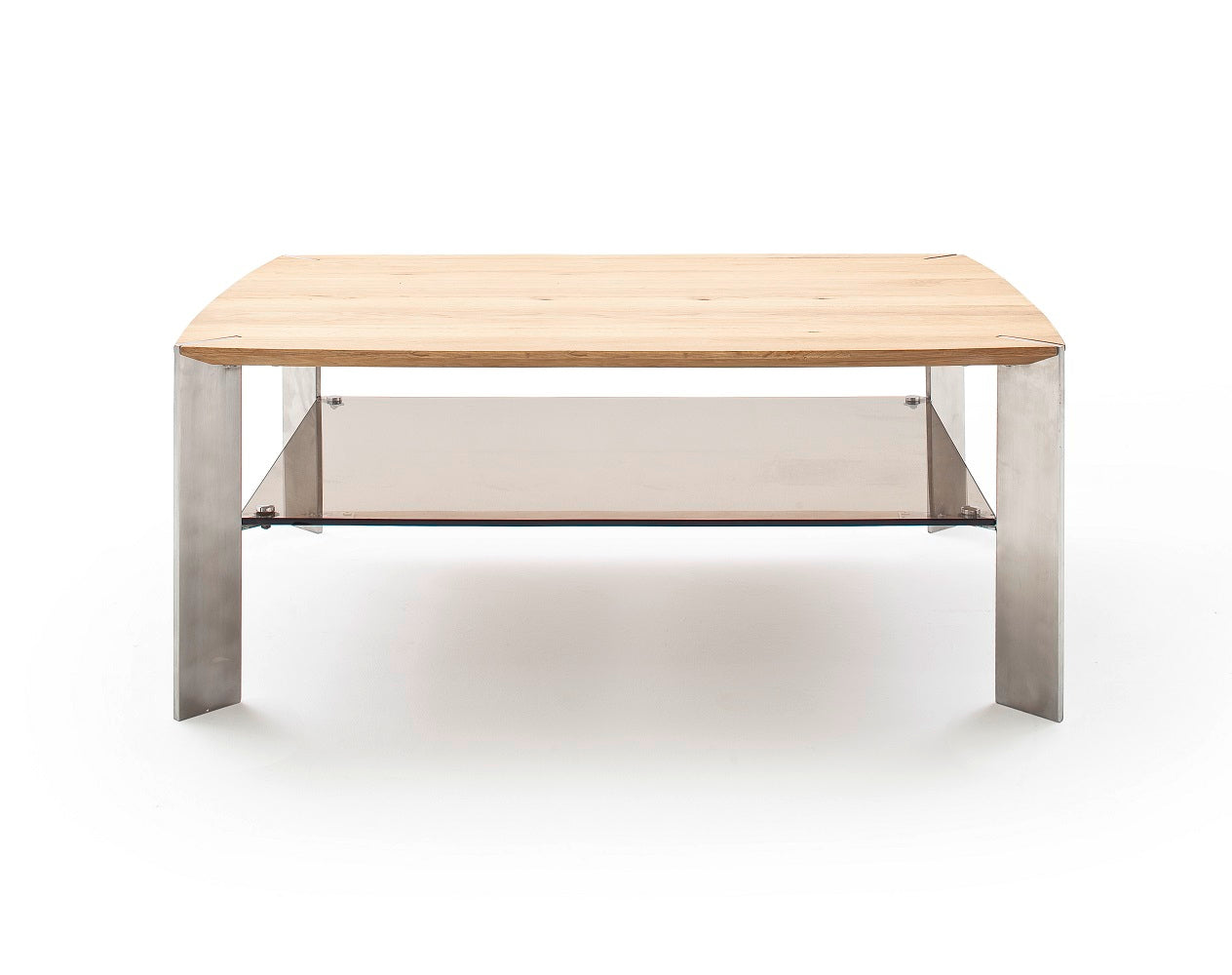 Couchtisch Wohnzimmertisch Eiche-massiv Glas rechteckig 120 cm Neli