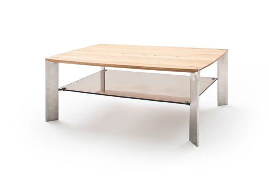 Couchtisch Wohnzimmertisch Eiche-massiv Glas rechteckig 120 cm Neli