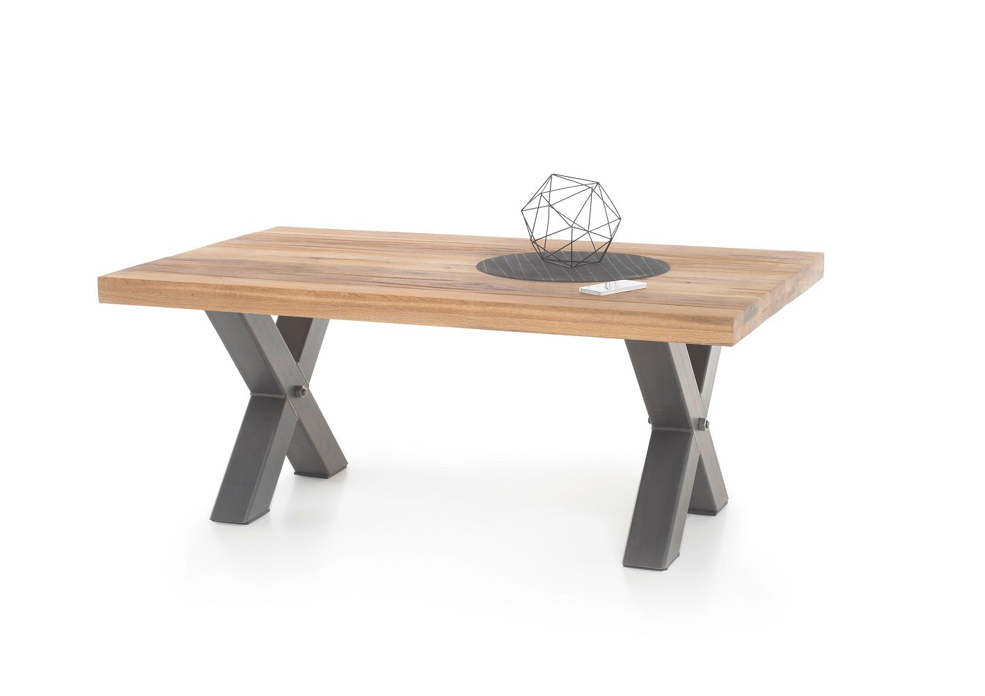 Couchtisch Baumkantentisch Wildeiche-massiv X-Form rechteckig geölt 120 cm