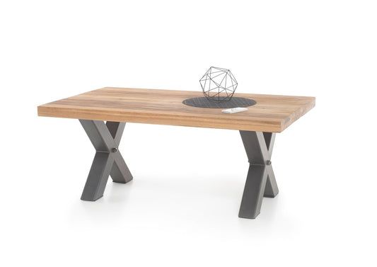 Couchtisch Baumkantentisch Wildeiche-massiv X-Form rechteckig geölt 120 cm