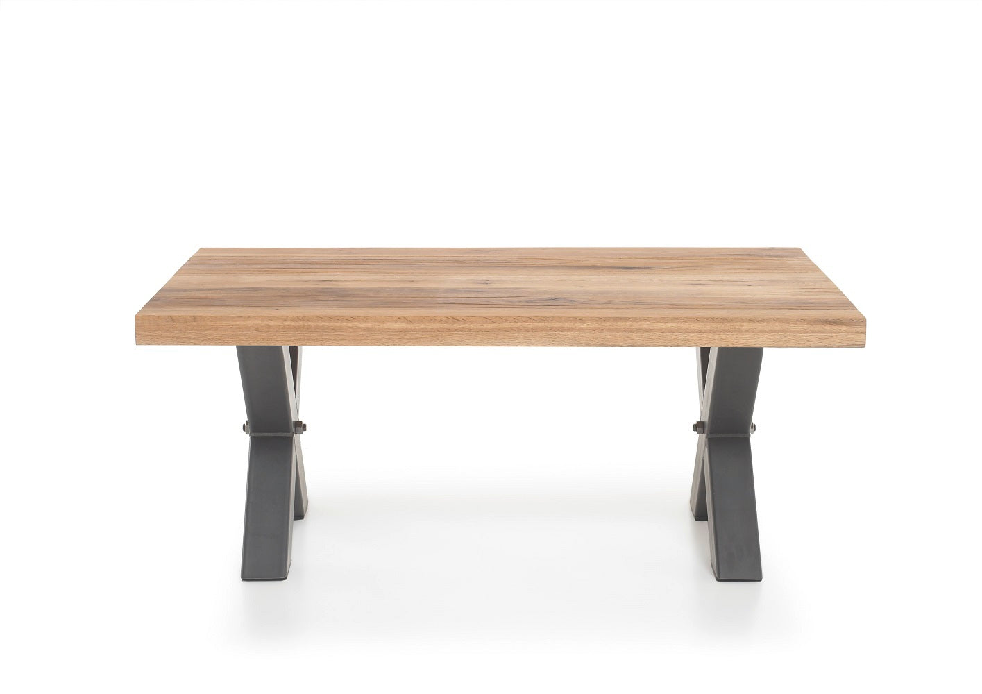 Couchtisch Baumkantentisch Wildeiche-massiv X-Form rechteckig geölt 120 cm