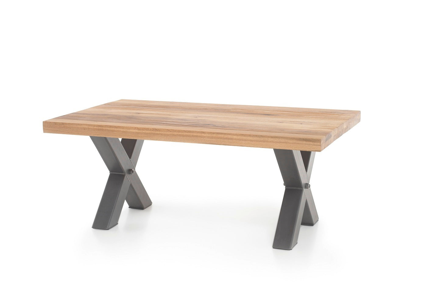 Couchtisch Baumkantentisch Wildeiche-massiv X-Form rechteckig geölt 120 cm