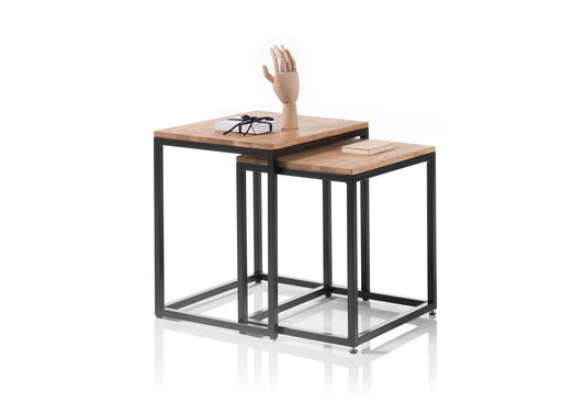 Couchtisch Tisch 2er Set Asteiche-massiv quadratisch schwarz geölt 50 cm Sakur