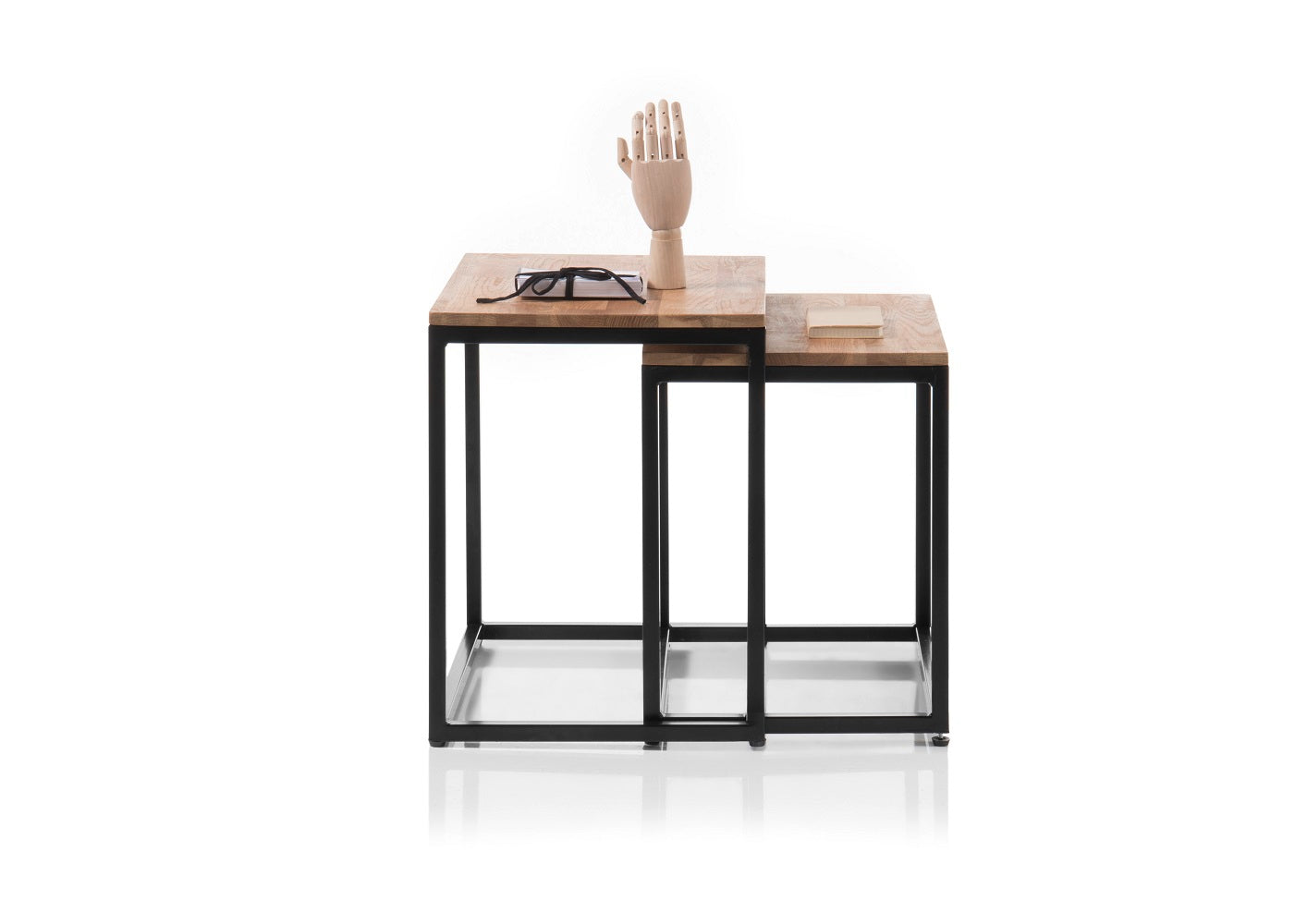 Couchtisch Tisch 2er Set Asteiche-massiv quadratisch schwarz geölt 50 cm Sakur