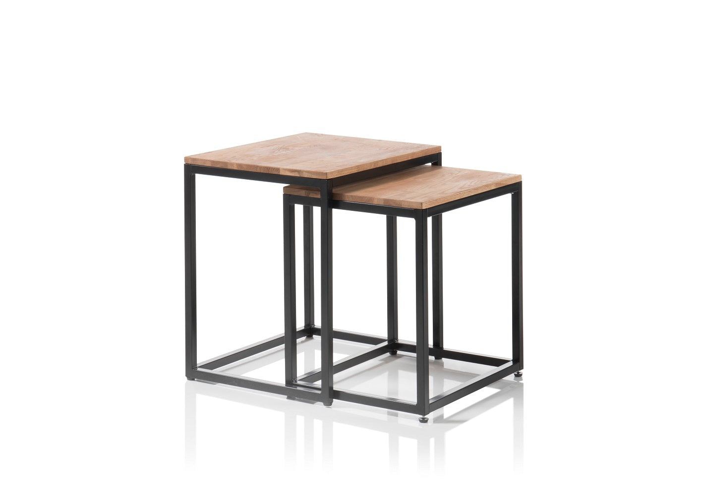Couchtisch Tisch 2er Set Asteiche-massiv quadratisch schwarz geölt 50 cm Sakur