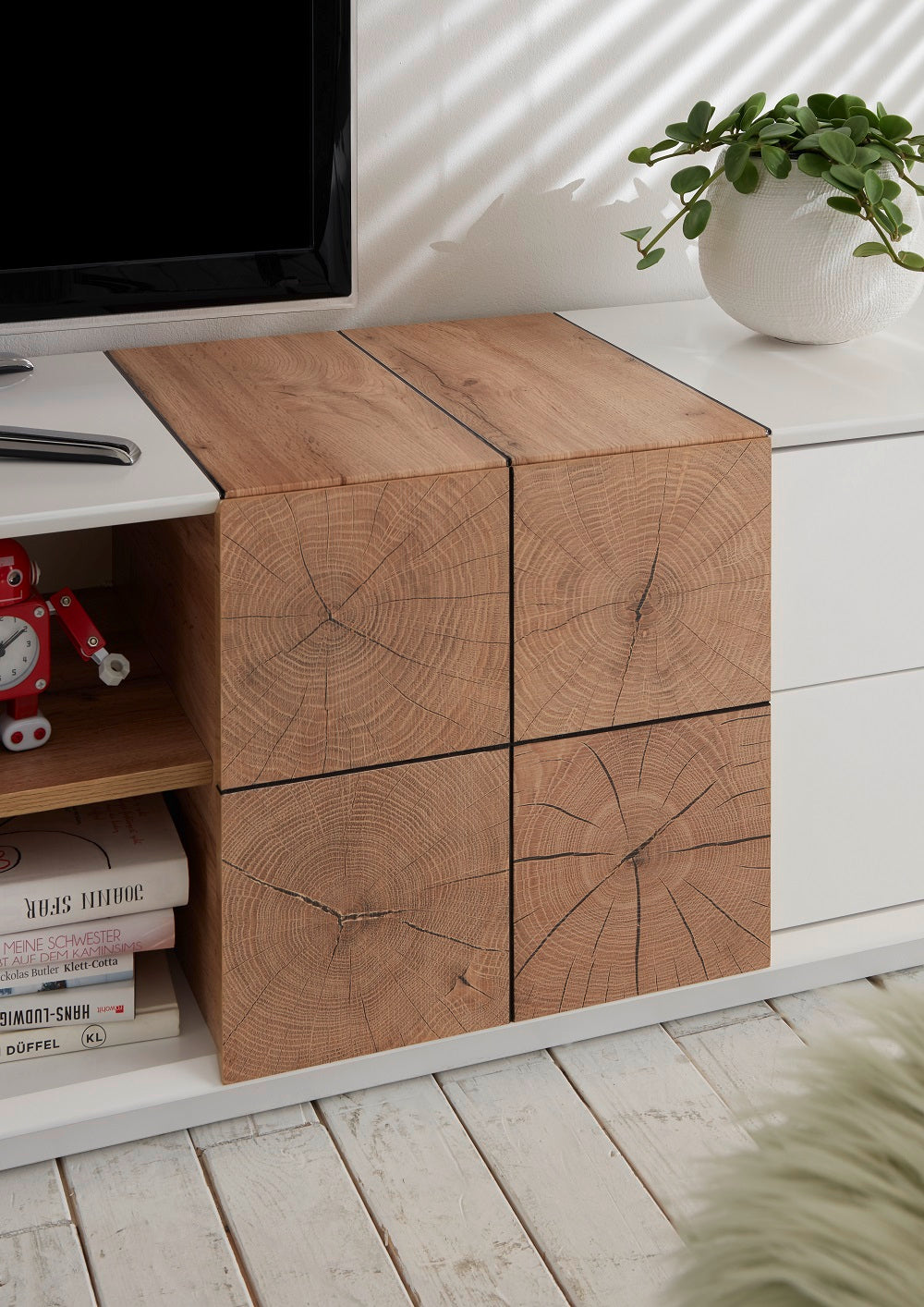 TV-Schrank Lowboard matt lackiert Eiche Optik weiß holz modern 180 cm Montere