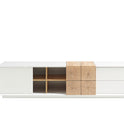 TV-Schrank Lowboard matt lackiert Eiche Optik weiß holz modern 180 cm Montere