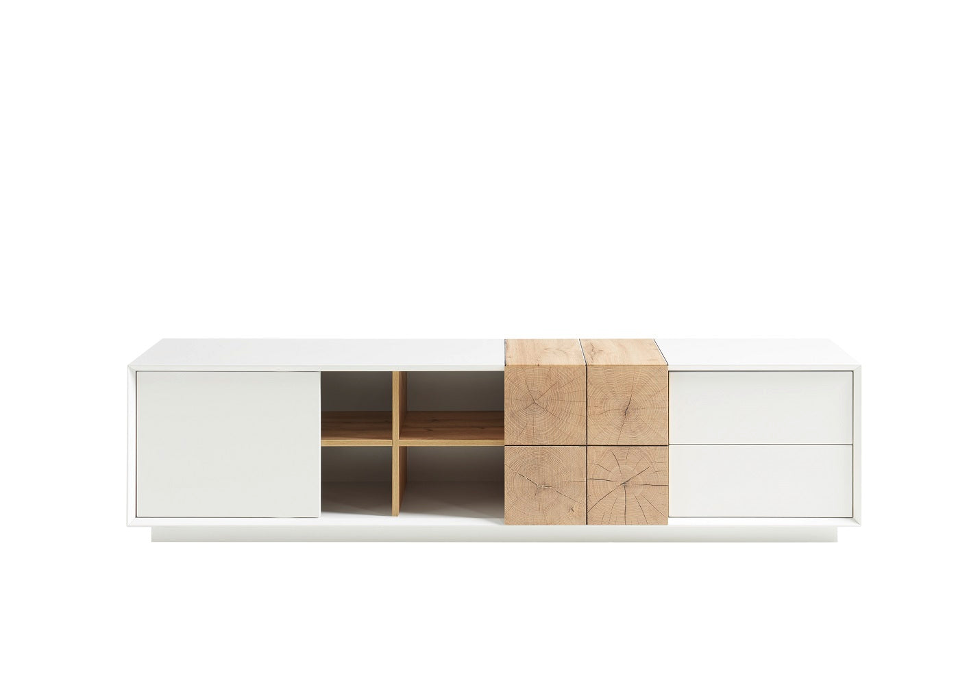 TV-Schrank Lowboard matt lackiert Eiche Optik weiß holz modern 180 cm Montere